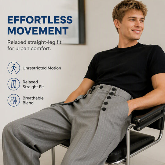 👖 Refined Urban Style | Men's High-Waisted Double-Breasted Drape Pants