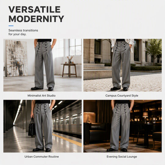 👖 Refined Urban Style | Men's High-Waisted Double-Breasted Drape Pants