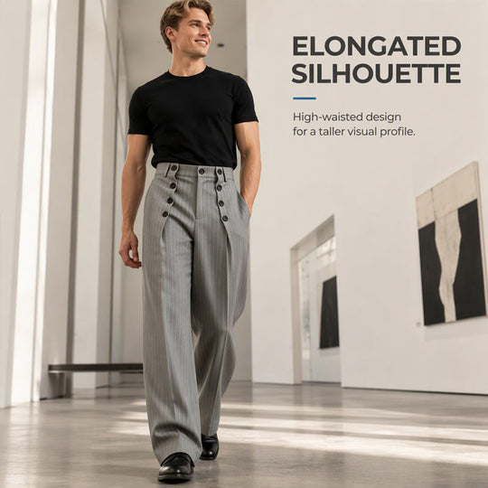 👖 Refined Urban Style | Men's High-Waisted Double-Breasted Drape Pants