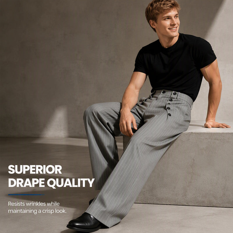 👖 Refined Urban Style | Men's High-Waisted Double-Breasted Drape Pants