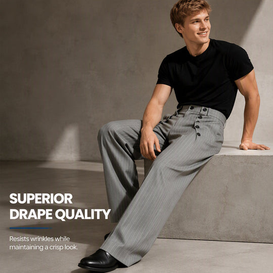 👖 Refined Urban Style | Men's High-Waisted Double-Breasted Drape Pants