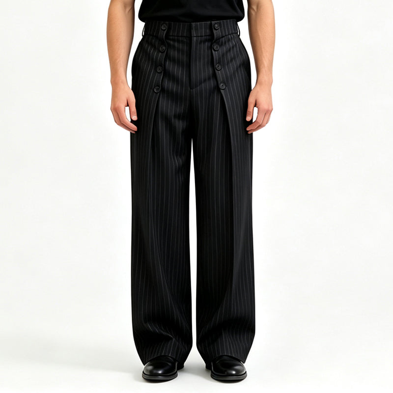 👖 Refined Urban Style | Men's High-Waisted Double-Breasted Drape Pants
