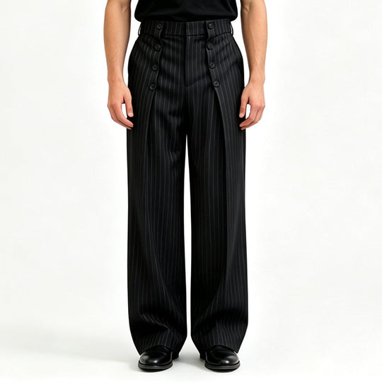 👖 Refined Urban Style | Men's High-Waisted Double-Breasted Drape Pants