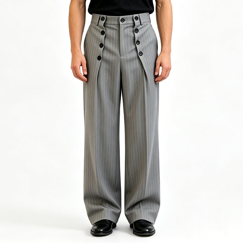 👖 Refined Urban Style | Men's High-Waisted Double-Breasted Drape Pants