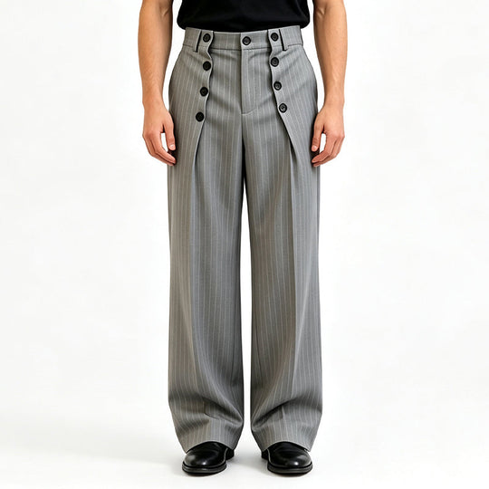👖 Refined Urban Style | Men's High-Waisted Double-Breasted Drape Pants
