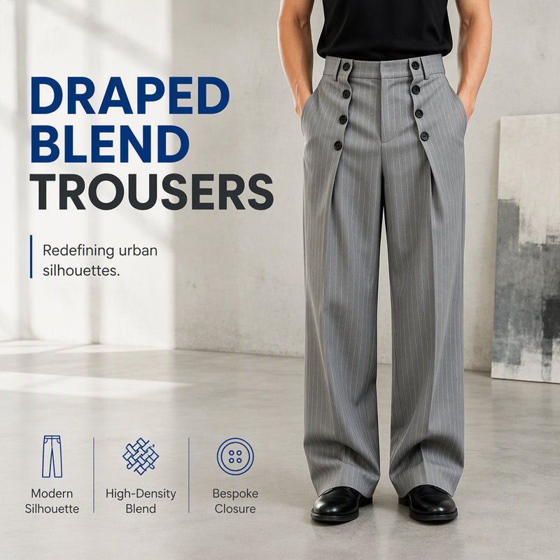 👖 Refined Urban Style | Men's High-Waisted Double-Breasted Drape Pants