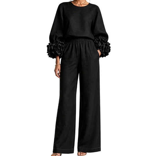 🌸 Statement Floral Cuffs, Elegant Wide-Leg Style | Women's 2-Piece Set ⚡ Free Shipping