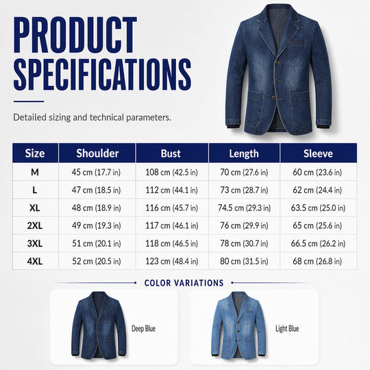 👔 Denim Meets Tailoring | Men’s Slim-Fit Structured Denim Blazer