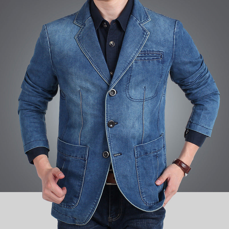 👔 Denim Meets Tailoring | Men’s Slim-Fit Structured Denim Blazer