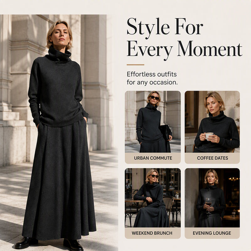 ✨ Polished Matching Style, Flattering Maxi Silhouette | Women's Turtleneck 2-Piece Set