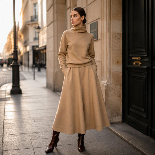 ✨ Polished Matching Style, Flattering Maxi Silhouette | Women's Turtleneck 2-Piece Set