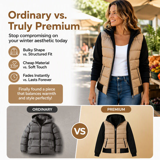 👜 50% off all women's fashion! ✨ Women's hooded quilted jacket with color blocks