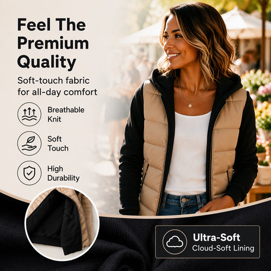 👜 50% off all women's fashion! ✨ Women's hooded quilted jacket with color blocks