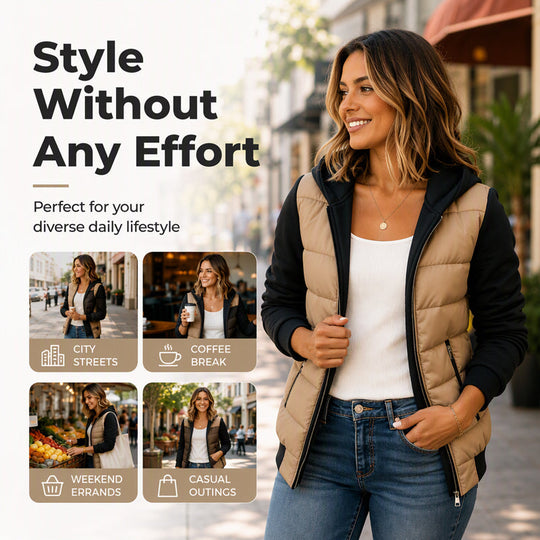 👜 50% off all women's fashion! ✨ Women's hooded quilted jacket with color blocks