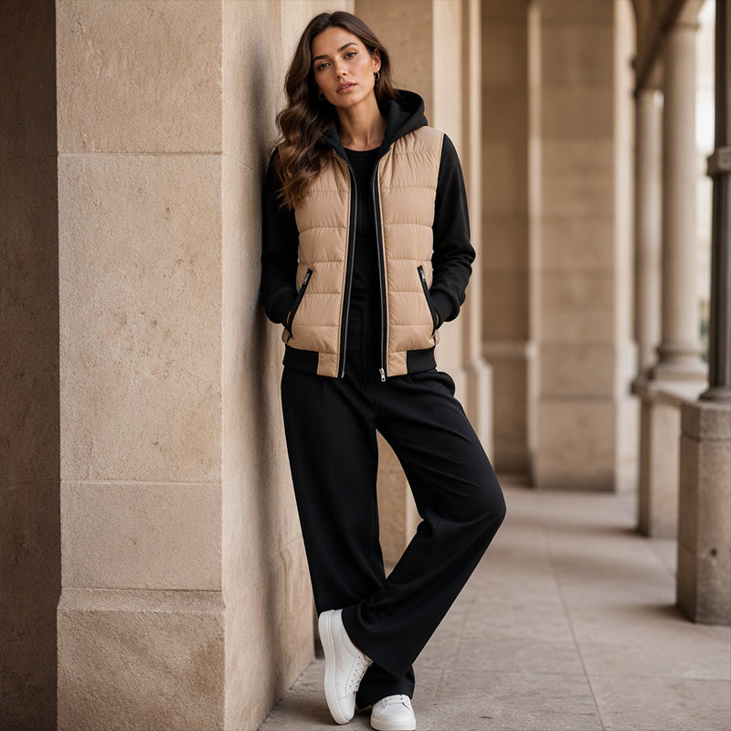 👜 50% off all women's fashion! ✨ Women's hooded quilted jacket with color blocks