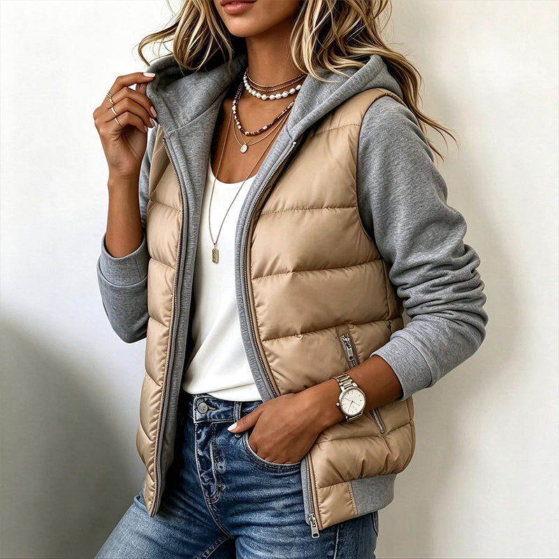 👜 50% off all women's fashion! ✨ Women's hooded quilted jacket with color blocks