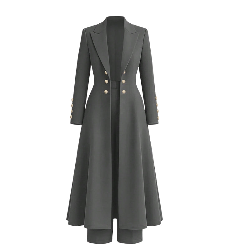 Women's Elegant Autumn 2 Piece Outfit Set with Retro Long Sleeve Coat and Simple Trousers