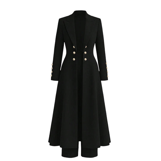 Women's Elegant Autumn 2 Piece Outfit Set with Retro Long Sleeve Coat and Simple Trousers