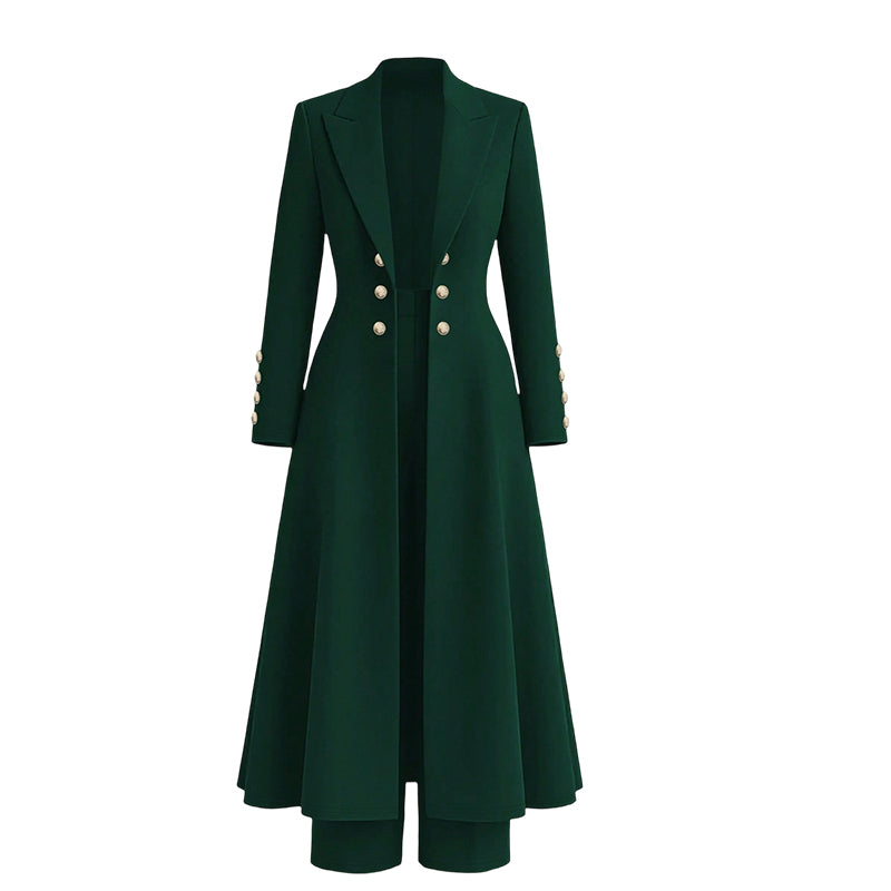 Women's Elegant Autumn 2 Piece Outfit Set with Retro Long Sleeve Coat and Simple Trousers