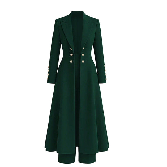 Women's Elegant Autumn 2 Piece Outfit Set with Retro Long Sleeve Coat and Simple Trousers
