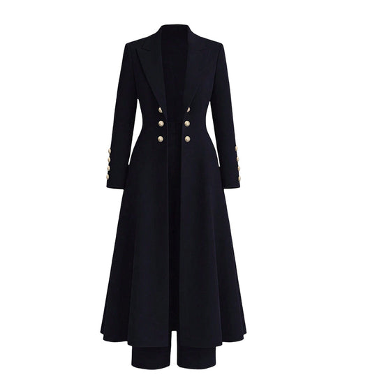 Women's Elegant Autumn 2 Piece Outfit Set with Retro Long Sleeve Coat and Simple Trousers