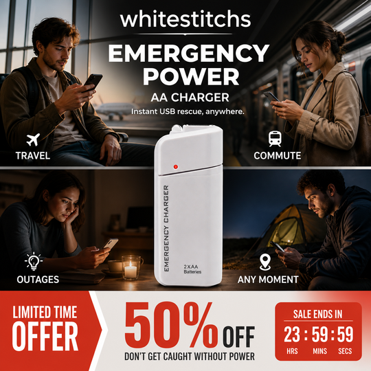 📢📢50% OFF !! ⏰Portable Emergency Phone Charger AA Battery Powered Power Bank with LED Flashlight