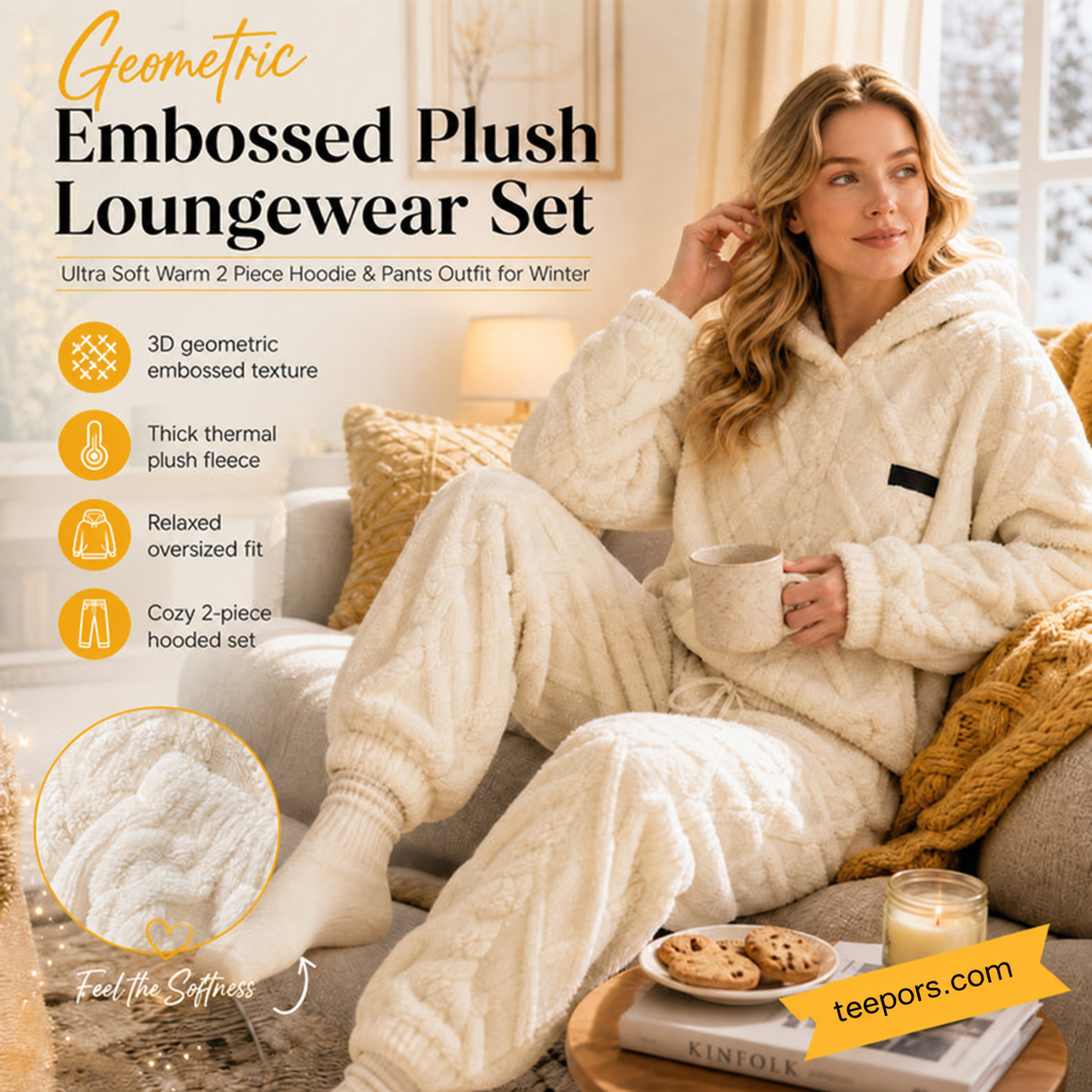 Apricot embossed plush two-piece set