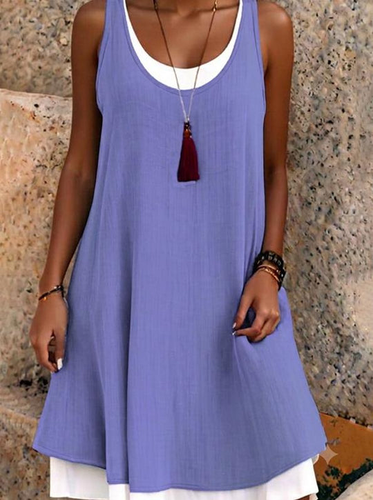 💃 Last Day Sale 50% Off 💐 Women's Casual Loose Sleeveless Fake Two Piece Tank Dress