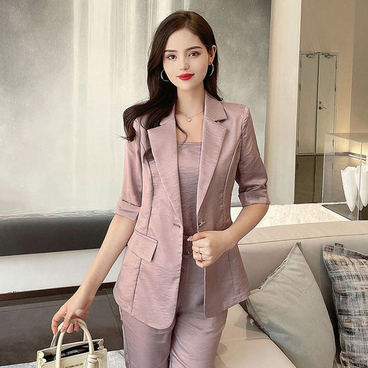 Kadın moda rahat iş 3-piece set (blazer + kaşkorse + pantolon)