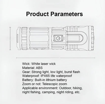 White Laser Telescopic Zoom Flashlight