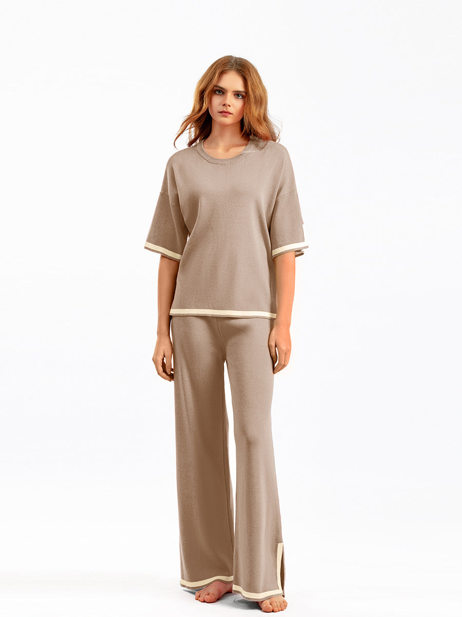 Round Neck Short-sleeve Top Pants Splicing Two-piece Suit