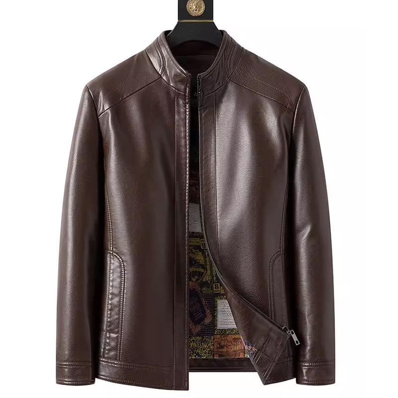 Men’s Warm Plush Lining Leather Jacket Coat