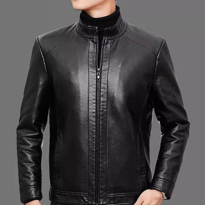 Men’s Warm Plush Lining Leather Jacket Coat