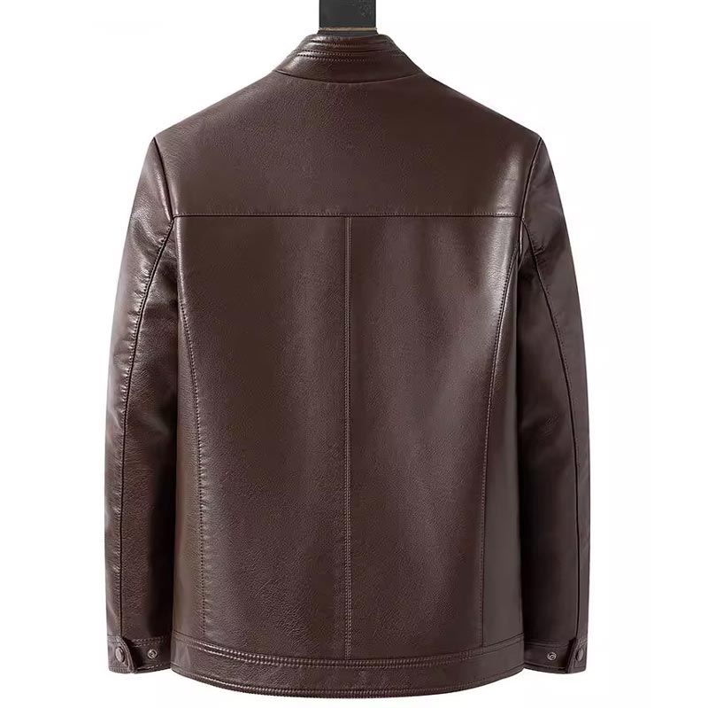 Men’s Warm Plush Lining Leather Jacket Coat