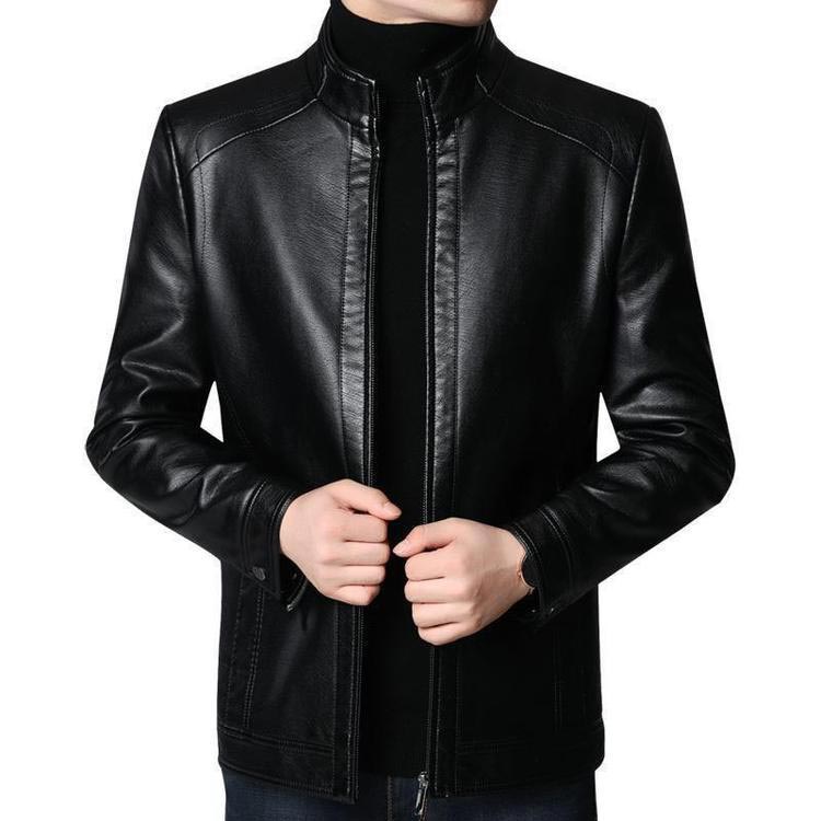 Men’s Warm Plush Lining Leather Jacket Coat